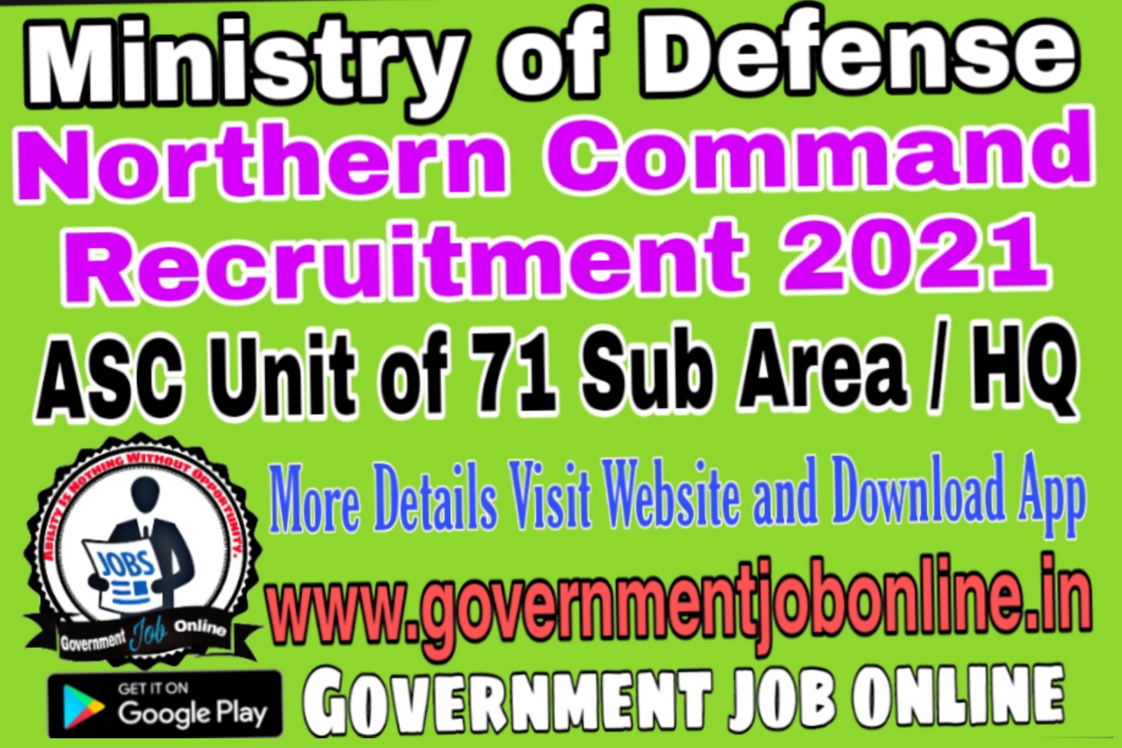 Ministry of Defence Northern Command Group C Recruitment 2021