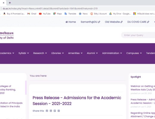 Delhi University Admission Online Form 2021