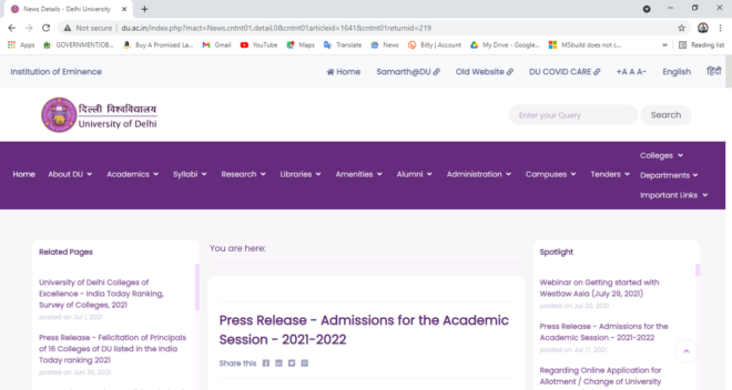 Delhi University Admission Online Form 2021