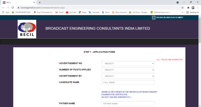 BECIL Various Post 2022 Online Form BECIL Various Post 2021 Online Form, BECIL Various Post 2022 Online Form