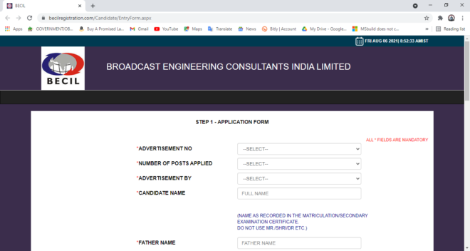 BECIL Various Post 2021 Online Form