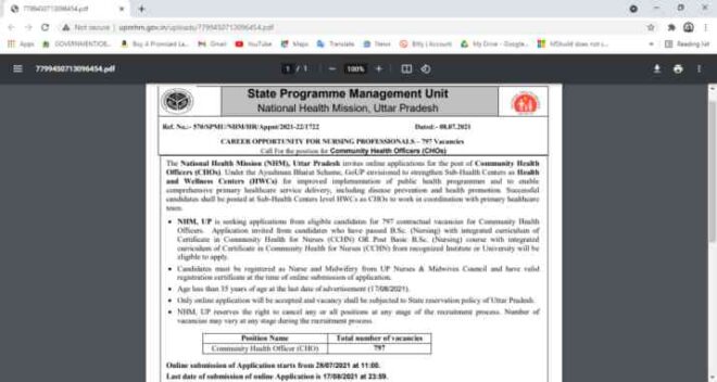 NHM UP CHO 2021 Online Form