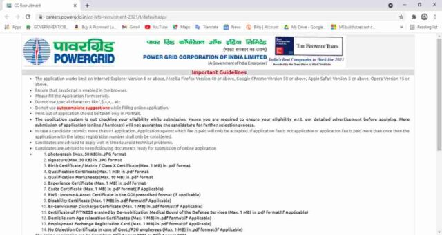 PGCIL Field Various Post Online Form 2021