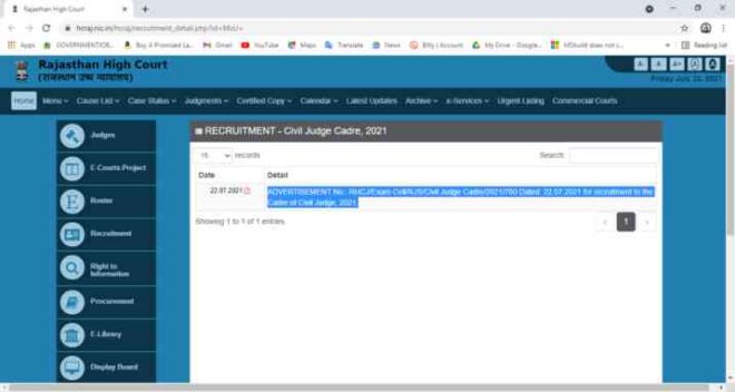 Rajasthan HC Civil Judge Online Form 2021