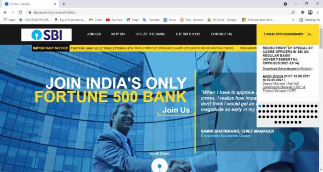 SBI Specialist Cadre Officer Online Form 2021, SBI CBO Online Form 2021, SBI Junior Associates Clerk Online Form 2022 for 5008 Post