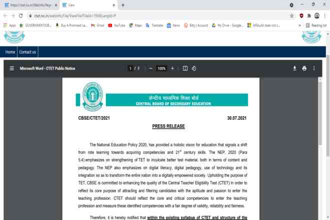 CBSE CTET December Online Form 2021, CTET December 2022