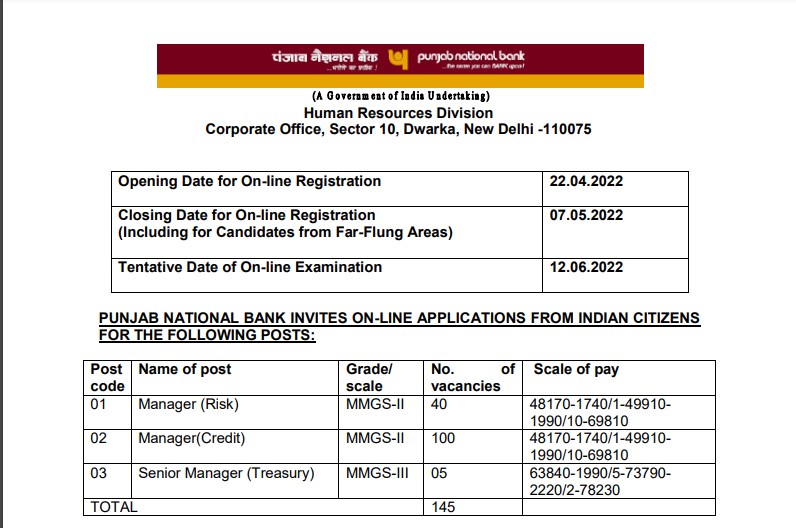 PNB Specialist Officer SO 2022 Online Form